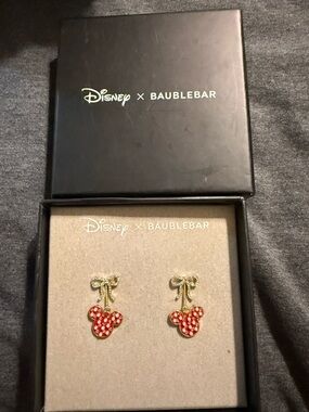 BaubleBar Disney Gold Bow Red Rhinestone Mickey Stud Earrings